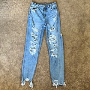 High Rise Light Wash Long Straight Leg Stretch Jean